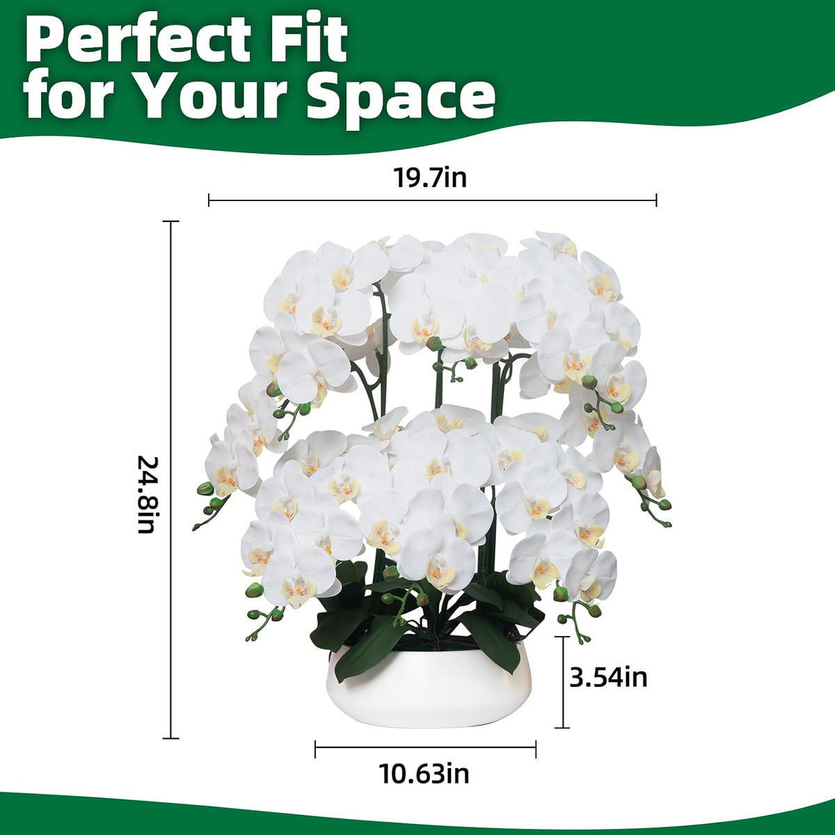 Orchids Artificial Flowers in Large Ceramic Vase 24.8'' Faux Orchid Plant