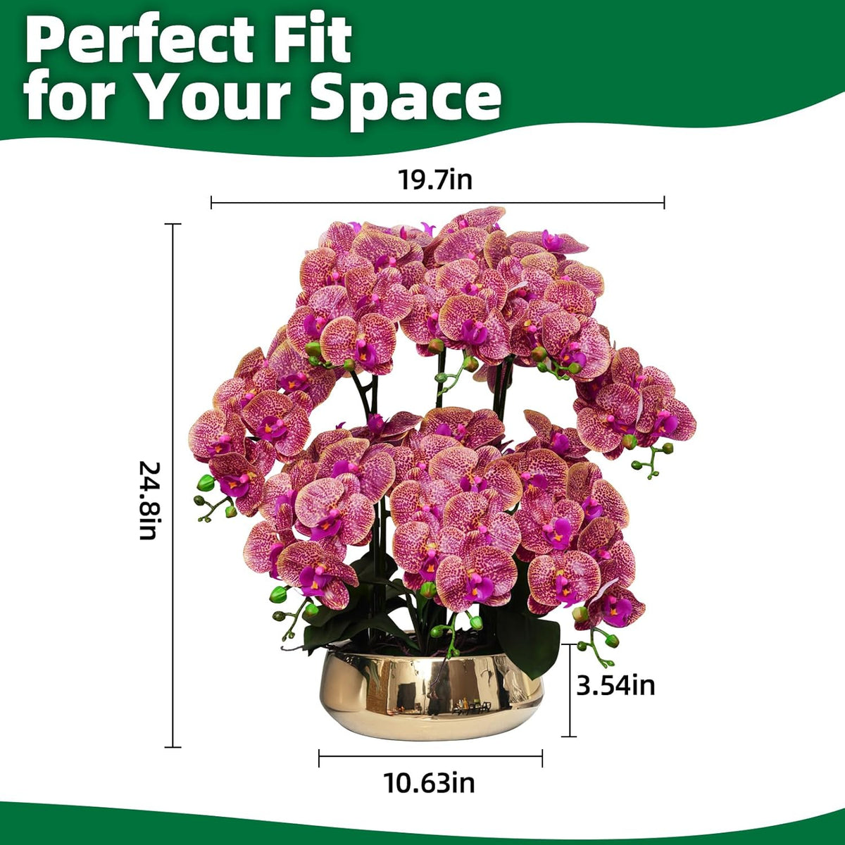 Orchids Artificial Flowers in Large Ceramic Vase 24.8'' Faux Orchid Plant