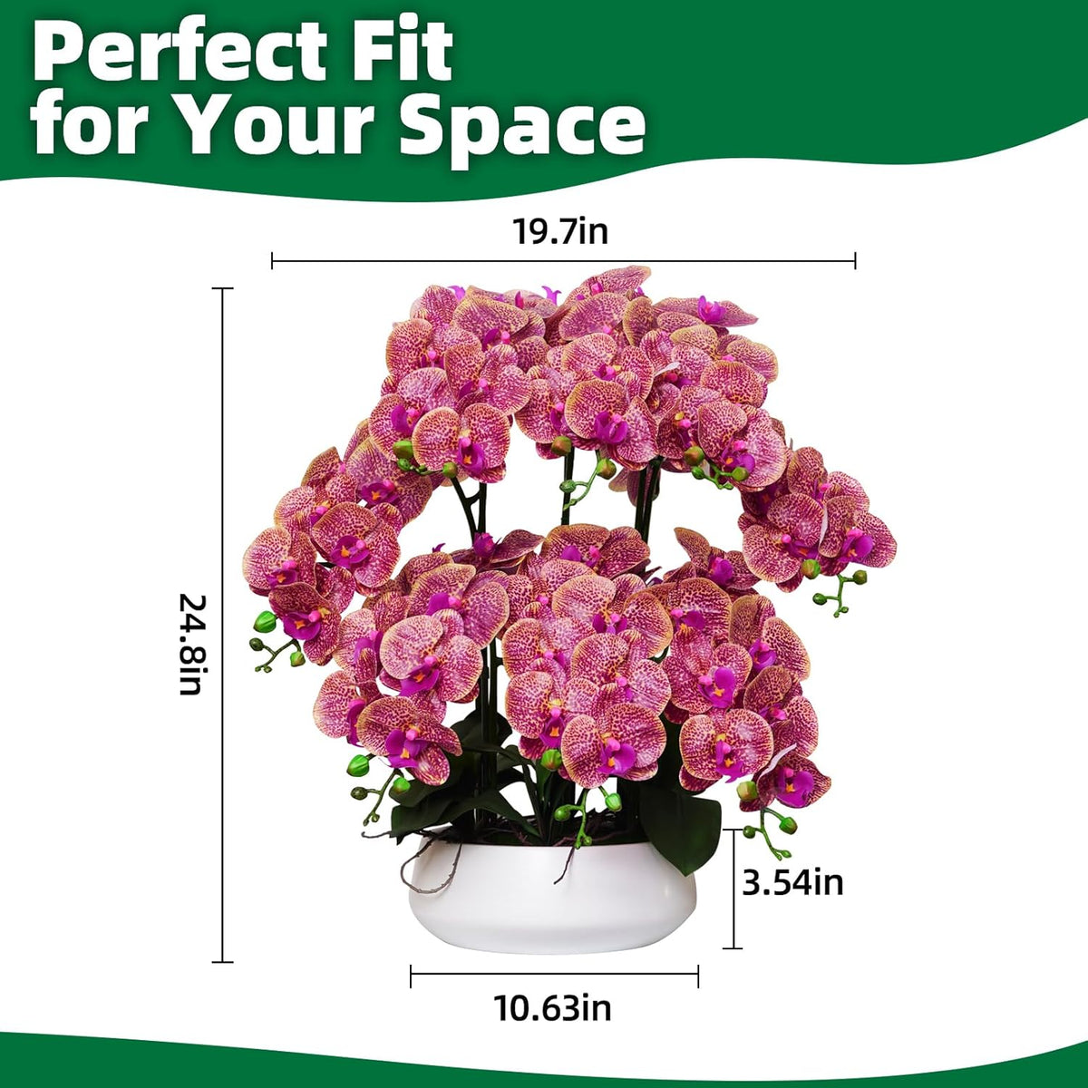Orchids Artificial Flowers in Large Ceramic Vase 24.8'' Faux Orchid Plant