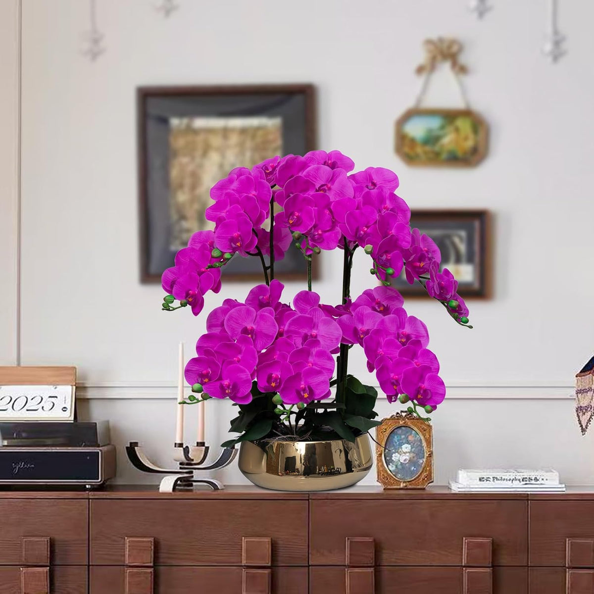Orchids Artificial Flowers in Large Ceramic Vase 24.8'' Faux Orchid Plant