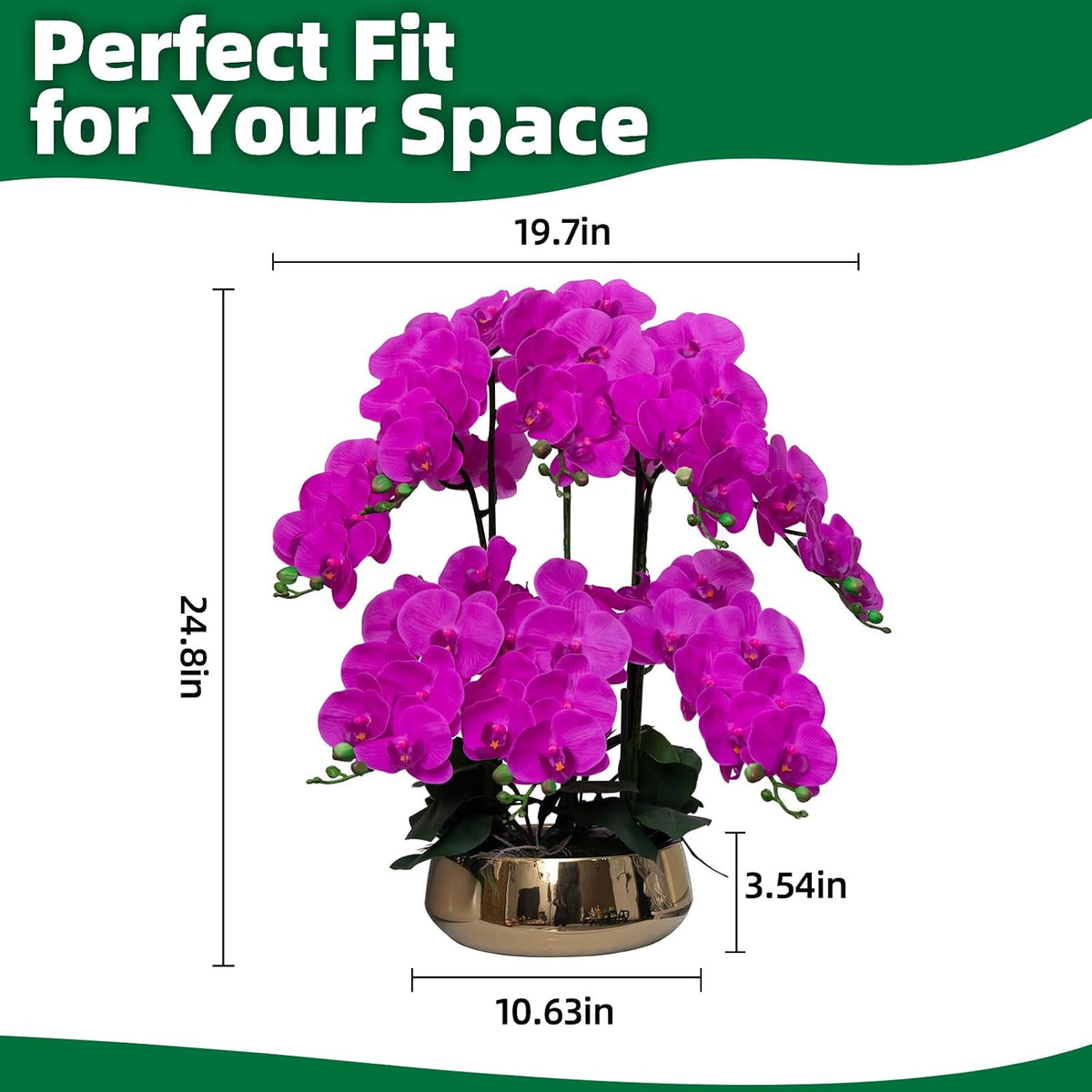 Orchids Artificial Flowers in Large Ceramic Vase 24.8'' Faux Orchid Plant
