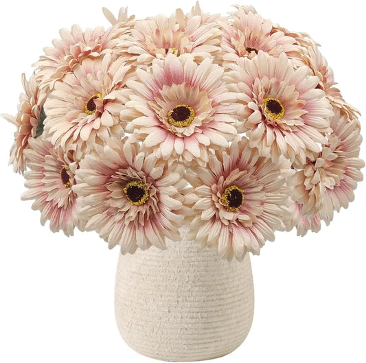 20 Pcs Fake Silk Gerbera Daisy Artificial Flowers with Stems Faux Daisies Flower Bulk for DIY Art Crafts Home Wedding Party Vase Centerpieces Tables Garland Wreath Decoration (White)