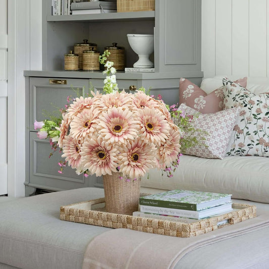 20 Pcs Fake Silk Gerbera Daisy Artificial Flowers with Stems Faux Daisies Flower Bulk for DIY Art Crafts Home Wedding Party Vase Centerpieces Tables Garland Wreath Decoration (White)