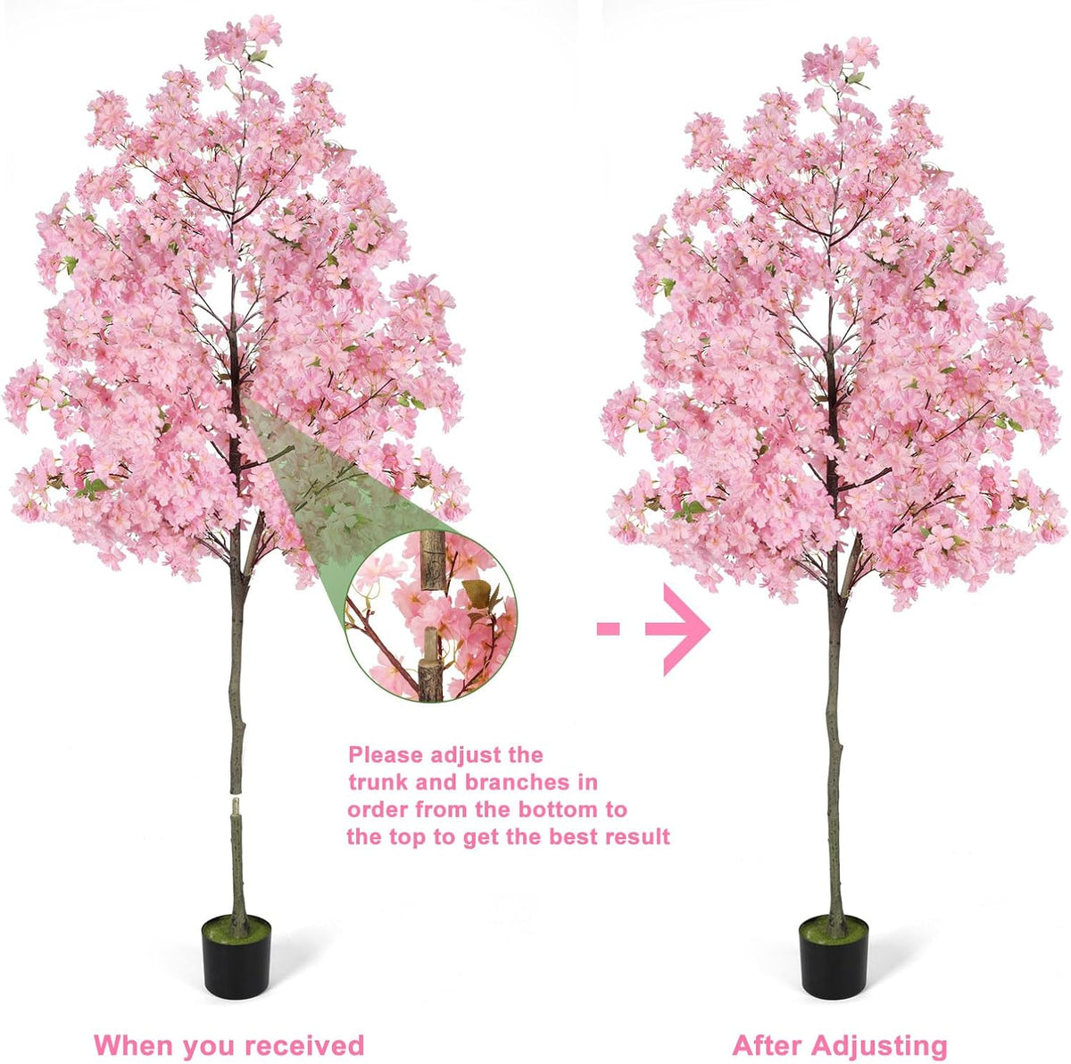 6Ft Tall Cherry Blossom Artificial Tree, Fake Tree Faux Silk Plant with Plastic Nursery Pot,Artificial Plants for Home Office Indoor Decor(Pink)
