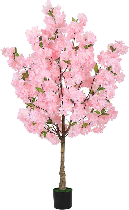 6Ft Tall Cherry Blossom Artificial Tree, Fake Tree Faux Silk Plant with Plastic Nursery Pot,Artificial Plants for Home Office Indoor Decor(Pink)