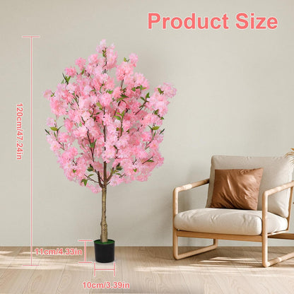 6Ft Tall Cherry Blossom Artificial Tree, Fake Tree Faux Silk Plant with Plastic Nursery Pot,Artificial Plants for Home Office Indoor Decor(Pink)