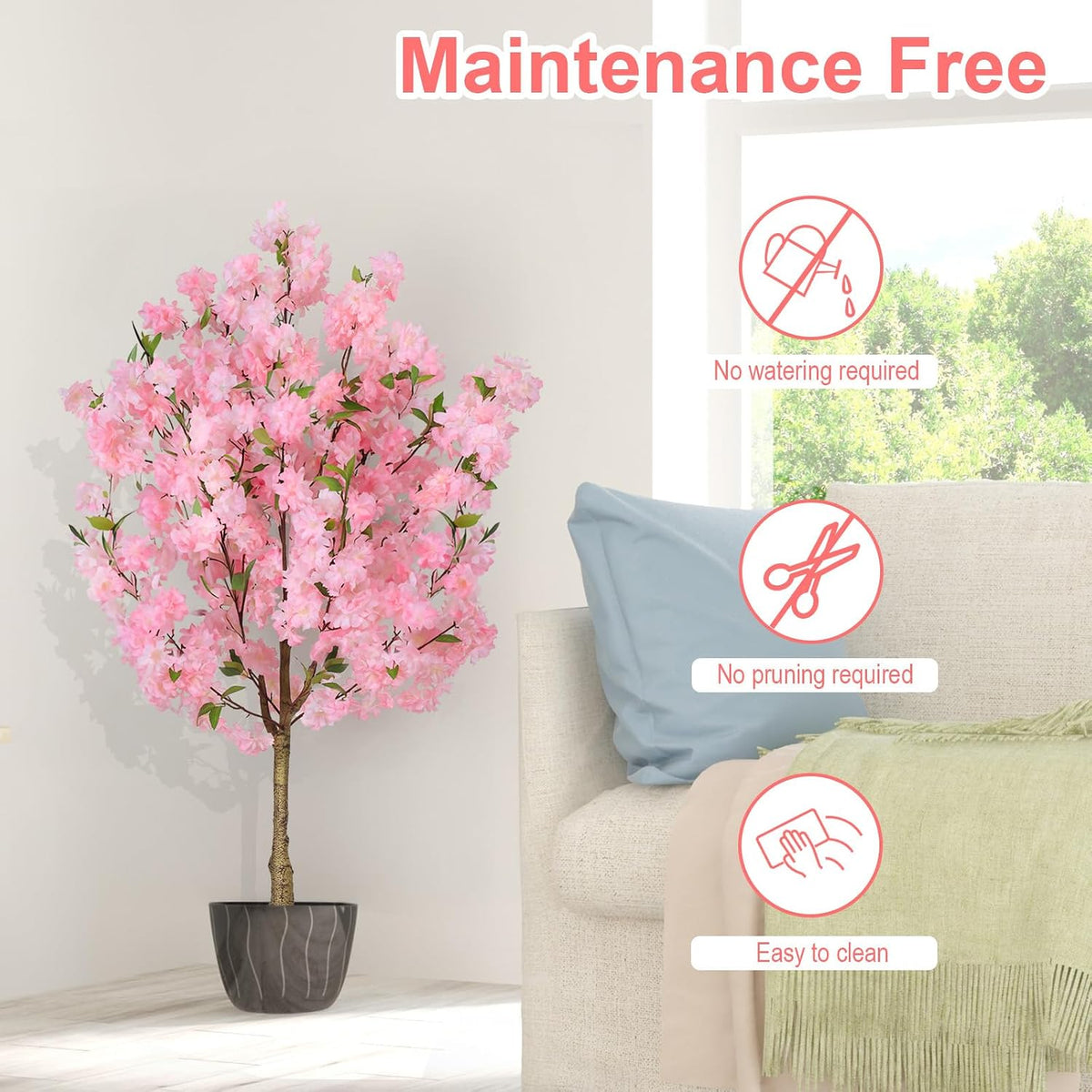 6Ft Tall Cherry Blossom Artificial Tree, Fake Tree Faux Silk Plant with Plastic Nursery Pot,Artificial Plants for Home Office Indoor Decor(Pink)