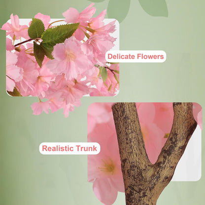 6Ft Tall Cherry Blossom Artificial Tree, Fake Tree Faux Silk Plant with Plastic Nursery Pot,Artificial Plants for Home Office Indoor Decor(Pink)