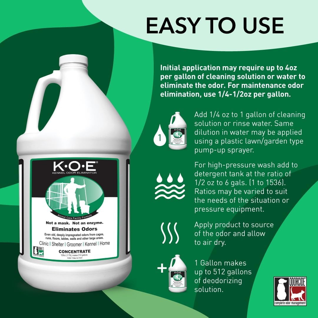 K.O.E. Fresh Scent Odor Eliminator Concentrate – For Strong Odor on Cages, Floor, & More – Non-Enzymatic For Home & Dog Kennel – Home & Pet Supplies (1 Gal)