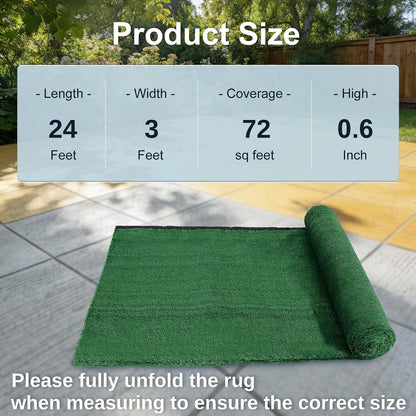 3x24 FT Artificial Grass Rug, 15mm Pile Height, Vintage Green