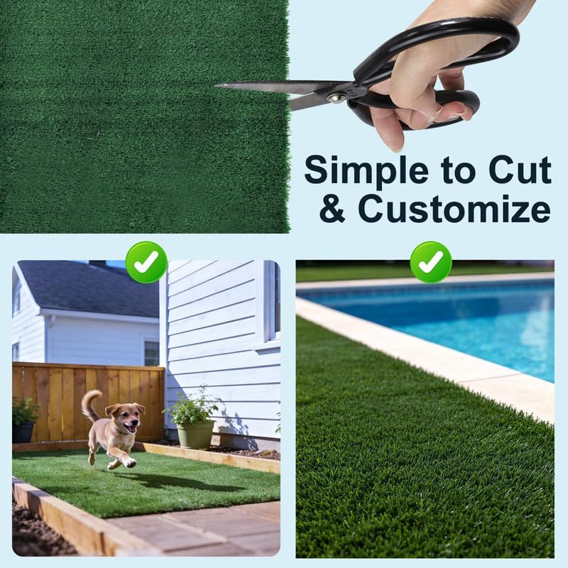 3x24 FT Artificial Grass Rug, 15mm Pile Height, Vintage Green