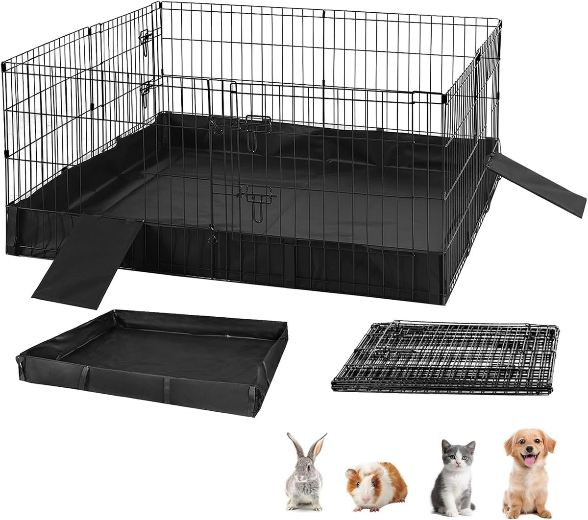 Rabbit Pet Playpen Guinea Pig Cage with Waterproof PVC Bottom Liner, Triple Fixing Cage for Rabbit, Guinea Pigs, Bunny, Hedgehog, Small Animal Indoor Playpen, 48''L x 48''W x 24''H