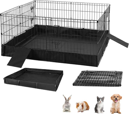 Rabbit Pet Playpen Guinea Pig Cage with Waterproof PVC Bottom Liner, Triple Fixing Cage for Rabbit, Guinea Pigs, Bunny, Hedgehog, Small Animal Indoor Playpen, 48''L x 48''W x 24''H