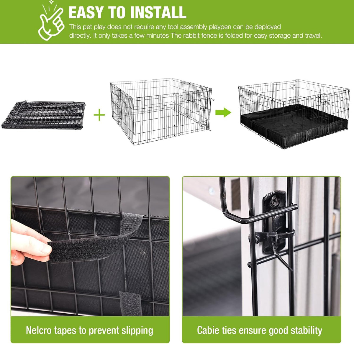 Rabbit Pet Playpen Guinea Pig Cage with Waterproof PVC Bottom Liner, Triple Fixing Cage for Rabbit, Guinea Pigs, Bunny, Hedgehog, Small Animal Indoor Playpen, 48''L x 48''W x 24''H