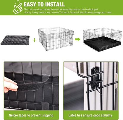 Rabbit Pet Playpen Guinea Pig Cage with Waterproof PVC Bottom Liner, Triple Fixing Cage for Rabbit, Guinea Pigs, Bunny, Hedgehog, Small Animal Indoor Playpen, 48''L x 48''W x 24''H
