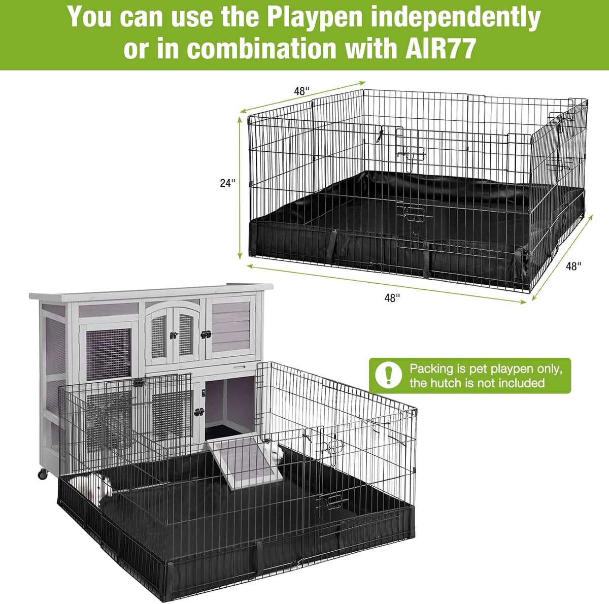 Rabbit Pet Playpen Guinea Pig Cage with Waterproof PVC Bottom Liner, Triple Fixing Cage for Rabbit, Guinea Pigs, Bunny, Hedgehog, Small Animal Indoor Playpen, 48''L x 48''W x 24''H