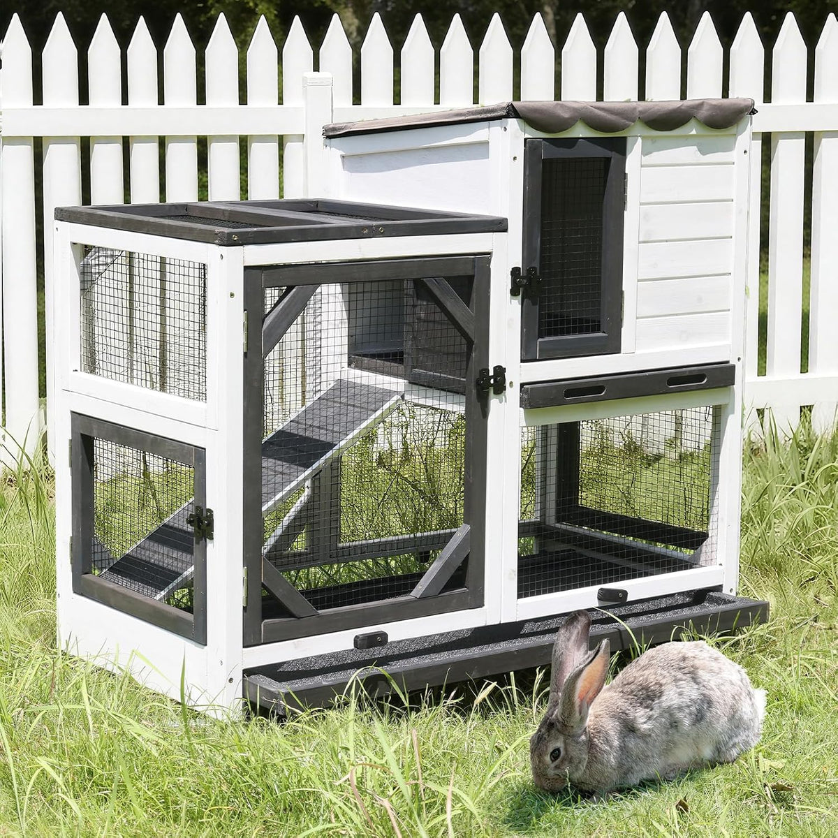 Rabbit Pet Playpen Guinea Pig Cage with Waterproof PVC Bottom Liner, Triple Fixing Cage for Rabbit, Guinea Pigs, Bunny, Hedgehog, Small Animal Indoor Playpen, 48''L x 48''W x 24''H