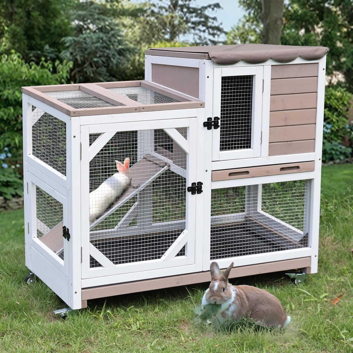 Rabbit Pet Playpen Guinea Pig Cage with Waterproof PVC Bottom Liner, Triple Fixing Cage for Rabbit, Guinea Pigs, Bunny, Hedgehog, Small Animal Indoor Playpen, 48''L x 48''W x 24''H