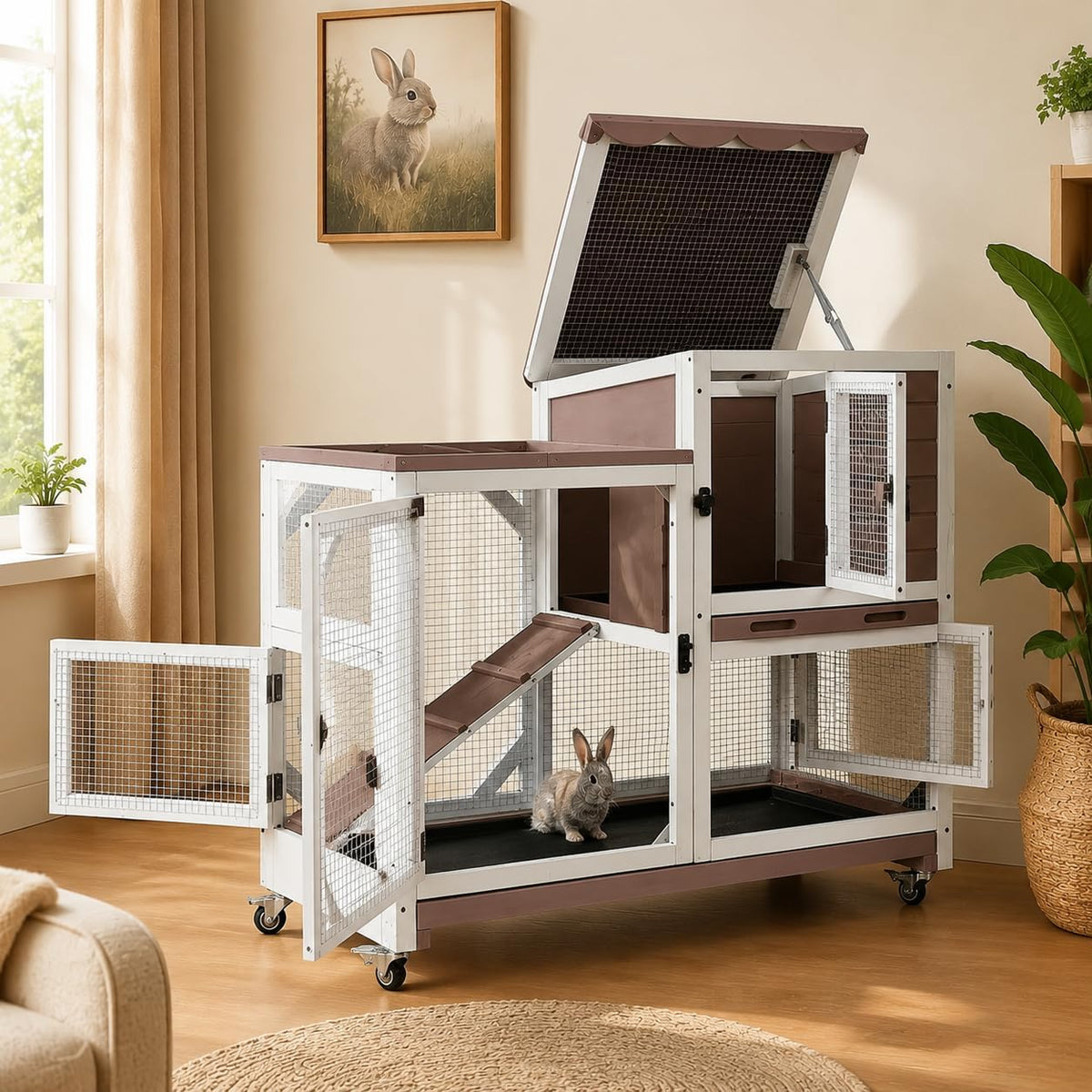Rabbit Pet Playpen Guinea Pig Cage with Waterproof PVC Bottom Liner, Triple Fixing Cage for Rabbit, Guinea Pigs, Bunny, Hedgehog, Small Animal Indoor Playpen, 48''L x 48''W x 24''H