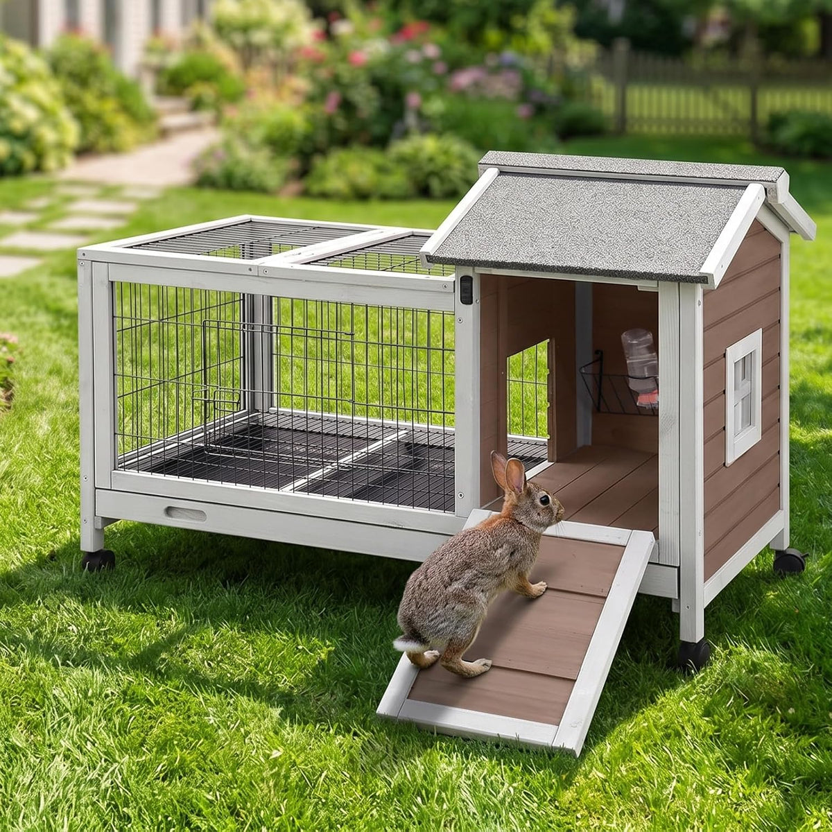 Rabbit Pet Playpen Guinea Pig Cage with Waterproof PVC Bottom Liner, Triple Fixing Cage for Rabbit, Guinea Pigs, Bunny, Hedgehog, Small Animal Indoor Playpen, 48''L x 48''W x 24''H