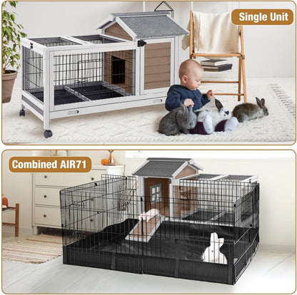 Rabbit Pet Playpen Guinea Pig Cage with Waterproof PVC Bottom Liner, Triple Fixing Cage for Rabbit, Guinea Pigs, Bunny, Hedgehog, Small Animal Indoor Playpen, 48''L x 48''W x 24''H