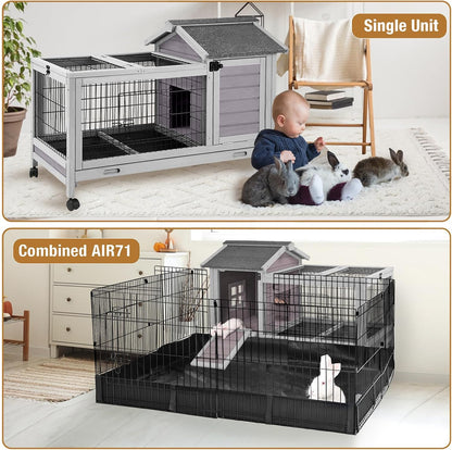 Rabbit Pet Playpen Guinea Pig Cage with Waterproof PVC Bottom Liner, Triple Fixing Cage for Rabbit, Guinea Pigs, Bunny, Hedgehog, Small Animal Indoor Playpen, 48''L x 48''W x 24''H