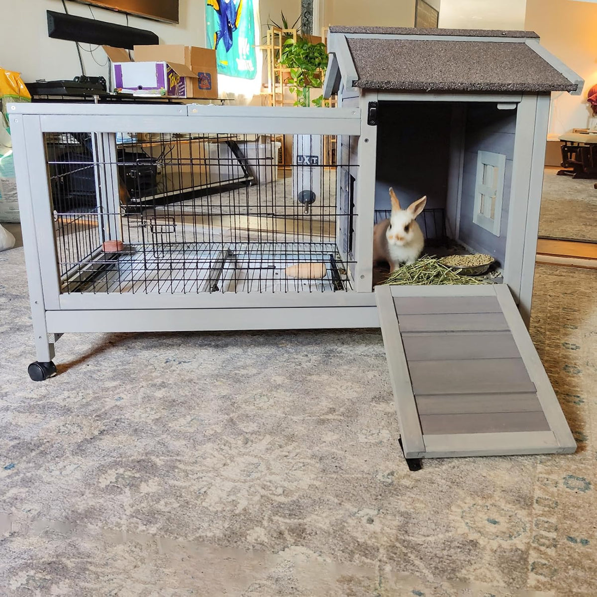 Rabbit Pet Playpen Guinea Pig Cage with Waterproof PVC Bottom Liner, Triple Fixing Cage for Rabbit, Guinea Pigs, Bunny, Hedgehog, Small Animal Indoor Playpen, 48''L x 48''W x 24''H