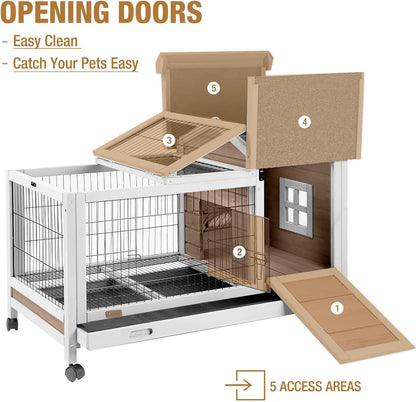 Rabbit Pet Playpen Guinea Pig Cage with Waterproof PVC Bottom Liner, Triple Fixing Cage for Rabbit, Guinea Pigs, Bunny, Hedgehog, Small Animal Indoor Playpen, 48''L x 48''W x 24''H