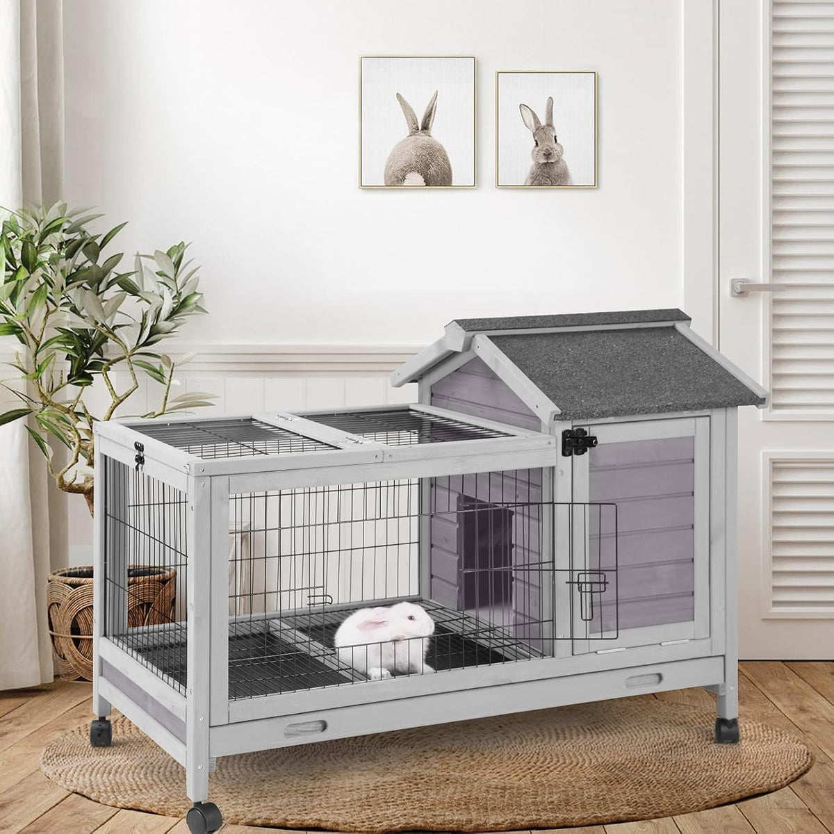 Rabbit Pet Playpen Guinea Pig Cage with Waterproof PVC Bottom Liner, Triple Fixing Cage for Rabbit, Guinea Pigs, Bunny, Hedgehog, Small Animal Indoor Playpen, 48''L x 48''W x 24''H