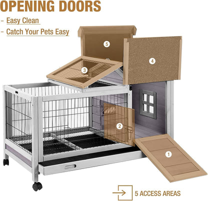 Rabbit Pet Playpen Guinea Pig Cage with Waterproof PVC Bottom Liner, Triple Fixing Cage for Rabbit, Guinea Pigs, Bunny, Hedgehog, Small Animal Indoor Playpen, 48''L x 48''W x 24''H