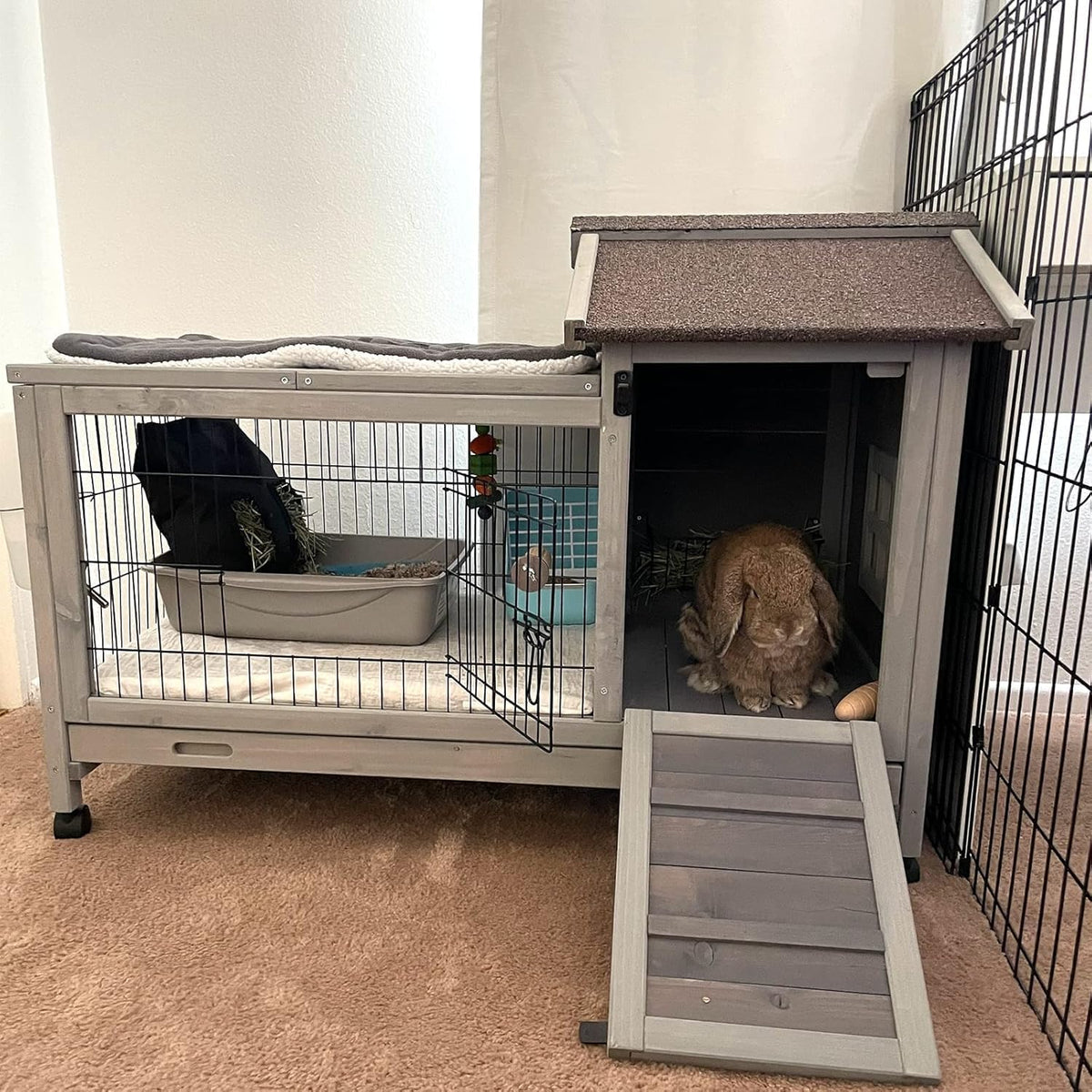Rabbit Pet Playpen Guinea Pig Cage with Waterproof PVC Bottom Liner, Triple Fixing Cage for Rabbit, Guinea Pigs, Bunny, Hedgehog, Small Animal Indoor Playpen, 48''L x 48''W x 24''H