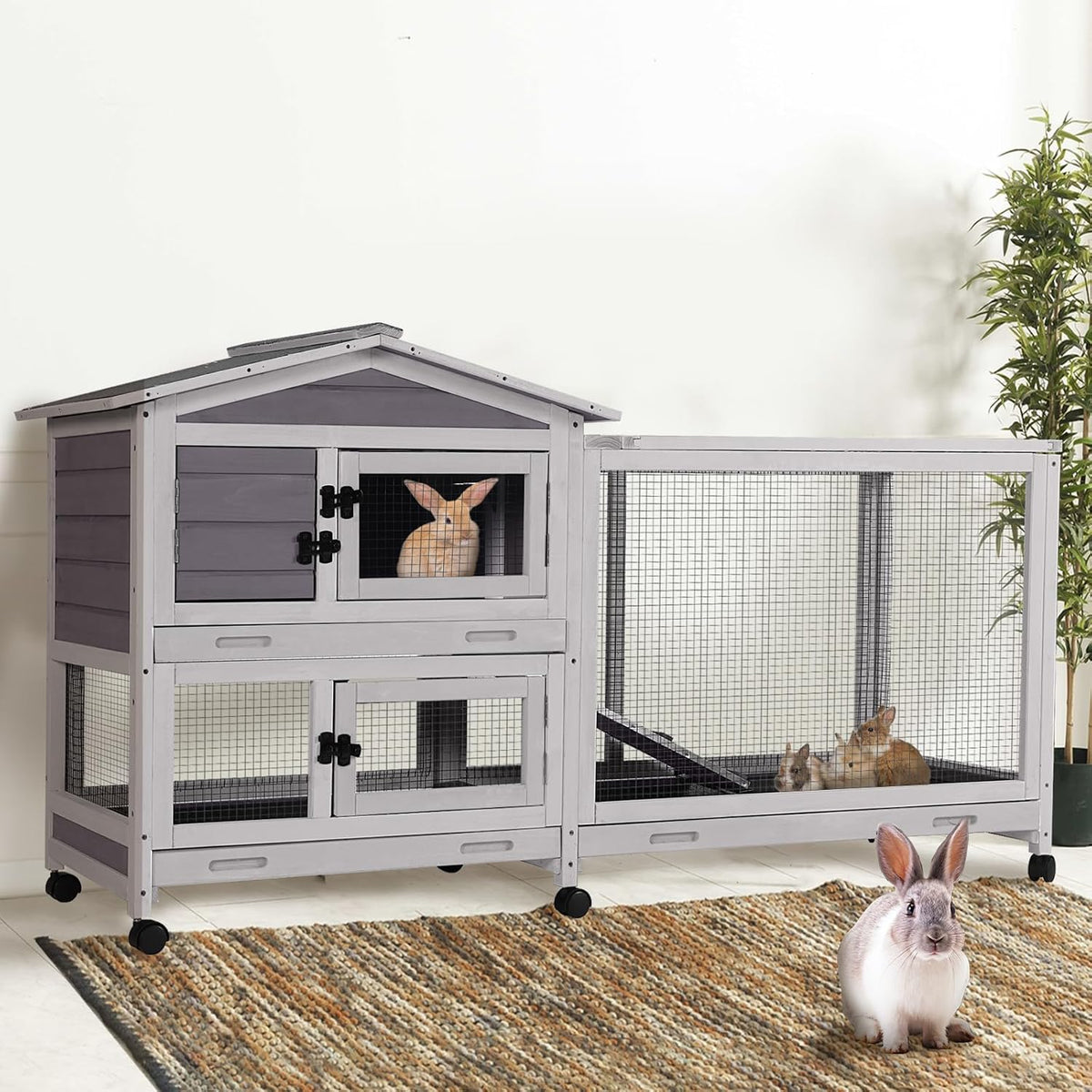 Rabbit Pet Playpen Guinea Pig Cage with Waterproof PVC Bottom Liner, Triple Fixing Cage for Rabbit, Guinea Pigs, Bunny, Hedgehog, Small Animal Indoor Playpen, 48''L x 48''W x 24''H