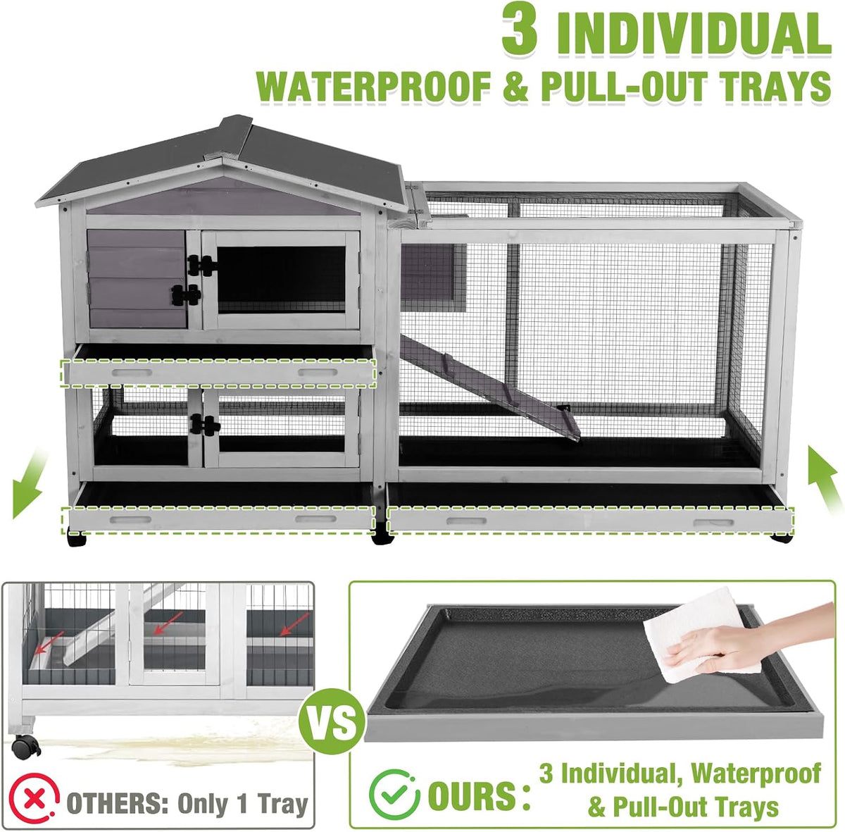 Rabbit Pet Playpen Guinea Pig Cage with Waterproof PVC Bottom Liner, Triple Fixing Cage for Rabbit, Guinea Pigs, Bunny, Hedgehog, Small Animal Indoor Playpen, 48''L x 48''W x 24''H