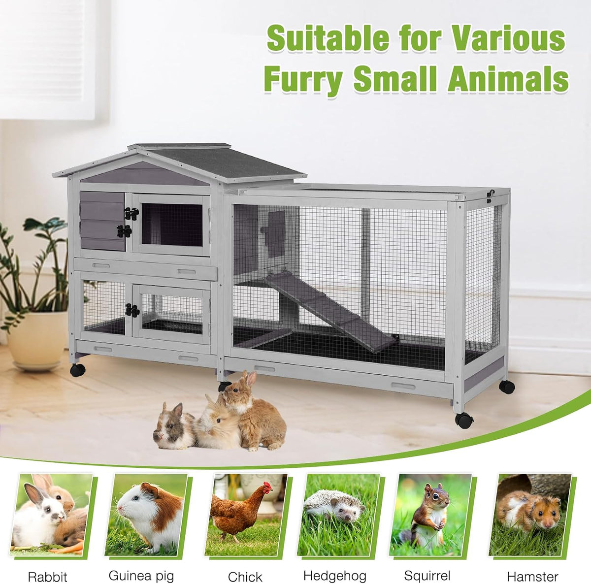Rabbit Pet Playpen Guinea Pig Cage with Waterproof PVC Bottom Liner, Triple Fixing Cage for Rabbit, Guinea Pigs, Bunny, Hedgehog, Small Animal Indoor Playpen, 48''L x 48''W x 24''H