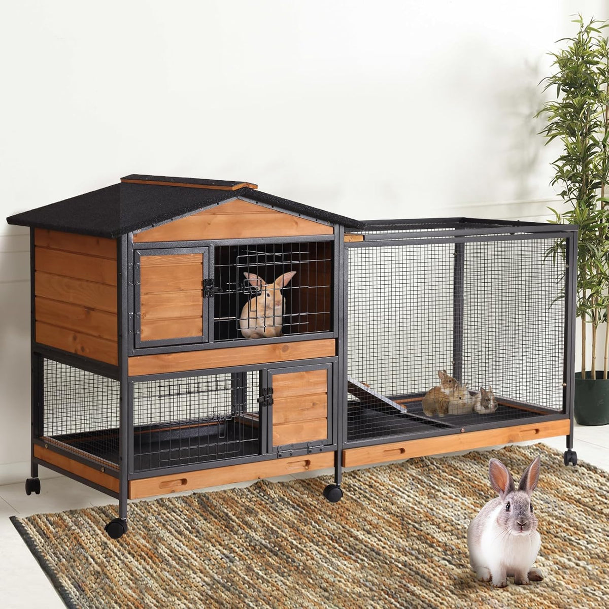 Rabbit Pet Playpen Guinea Pig Cage with Waterproof PVC Bottom Liner, Triple Fixing Cage for Rabbit, Guinea Pigs, Bunny, Hedgehog, Small Animal Indoor Playpen, 48''L x 48''W x 24''H