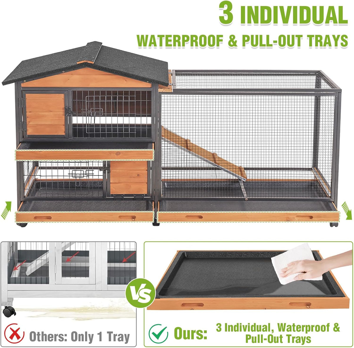 Rabbit Pet Playpen Guinea Pig Cage with Waterproof PVC Bottom Liner, Triple Fixing Cage for Rabbit, Guinea Pigs, Bunny, Hedgehog, Small Animal Indoor Playpen, 48''L x 48''W x 24''H