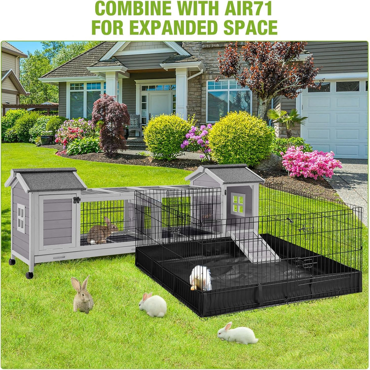 Rabbit Pet Playpen Guinea Pig Cage with Waterproof PVC Bottom Liner, Triple Fixing Cage for Rabbit, Guinea Pigs, Bunny, Hedgehog, Small Animal Indoor Playpen, 48''L x 48''W x 24''H