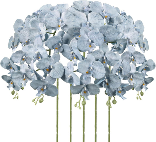 40.16" White Orchid Artificial Flowers 5PCS Fake Orchid Long Stems Phalaenopsis Branches Real Touch Silk Orchids for Vase for Bridal Shower Home Party Wedding Decoration (White)