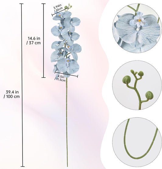 40.16" White Orchid Artificial Flowers 5PCS Fake Orchid Long Stems Phalaenopsis Branches Real Touch Silk Orchids for Vase for Bridal Shower Home Party Wedding Decoration (White)