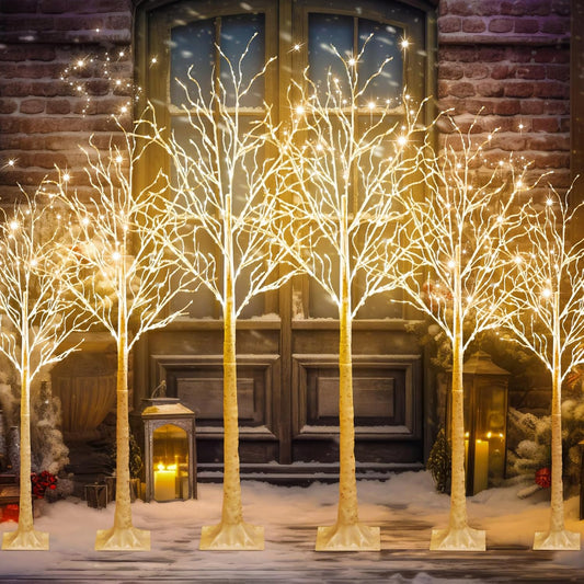 6 Pcs Lighted Birch Tree 8 Modes Christmas Artificial LED Lights Birch Tree for Indoor and Outdoor Home Decor Thanksgiving Christmas Holiday Decoration (4ft 5ft 6ft,Warm White)