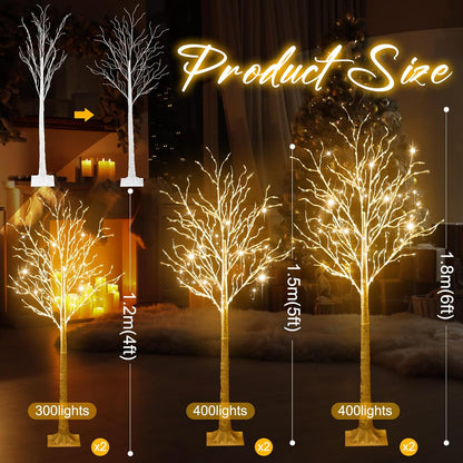 6 Pcs Lighted Birch Tree 8 Modes Christmas Artificial LED Lights Birch Tree for Indoor and Outdoor Home Decor Thanksgiving Christmas Holiday Decoration (4ft 5ft 6ft,Warm White)
