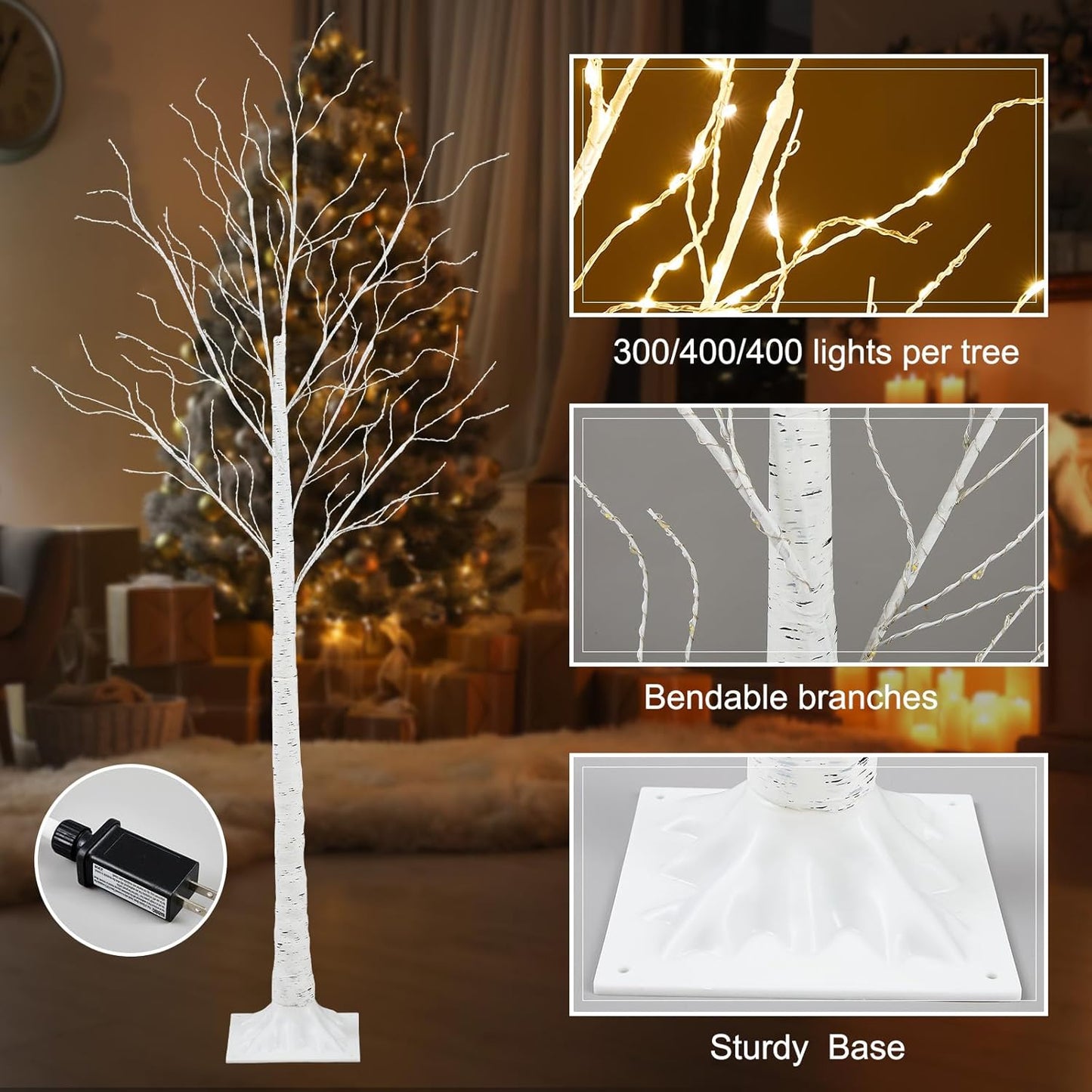 6 Pcs Lighted Birch Tree 8 Modes Christmas Artificial LED Lights Birch Tree for Indoor and Outdoor Home Decor Thanksgiving Christmas Holiday Decoration (4ft 5ft 6ft,Warm White)