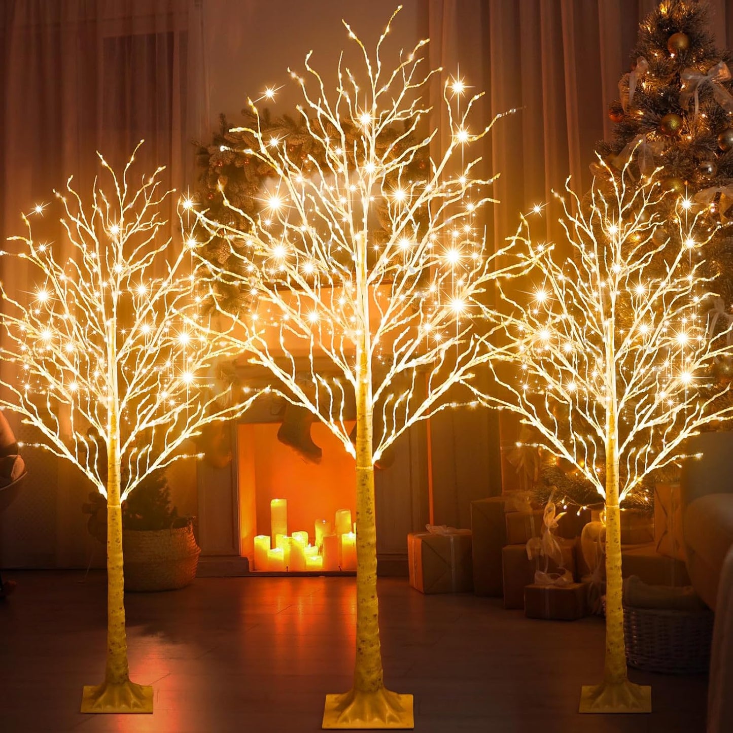 6 Pcs Lighted Birch Tree 8 Modes Christmas Artificial LED Lights Birch Tree for Indoor and Outdoor Home Decor Thanksgiving Christmas Holiday Decoration (4ft 5ft 6ft,Warm White)