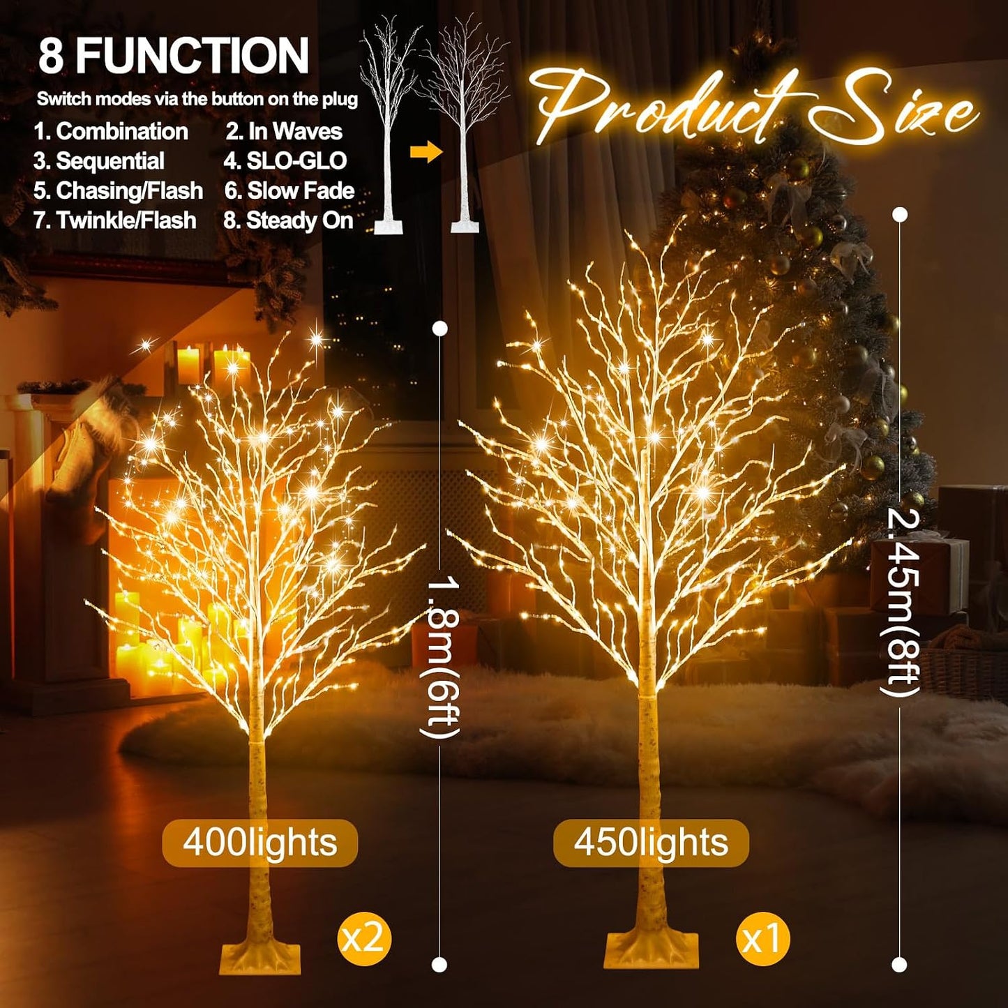 6 Pcs Lighted Birch Tree 8 Modes Christmas Artificial LED Lights Birch Tree for Indoor and Outdoor Home Decor Thanksgiving Christmas Holiday Decoration (4ft 5ft 6ft,Warm White)