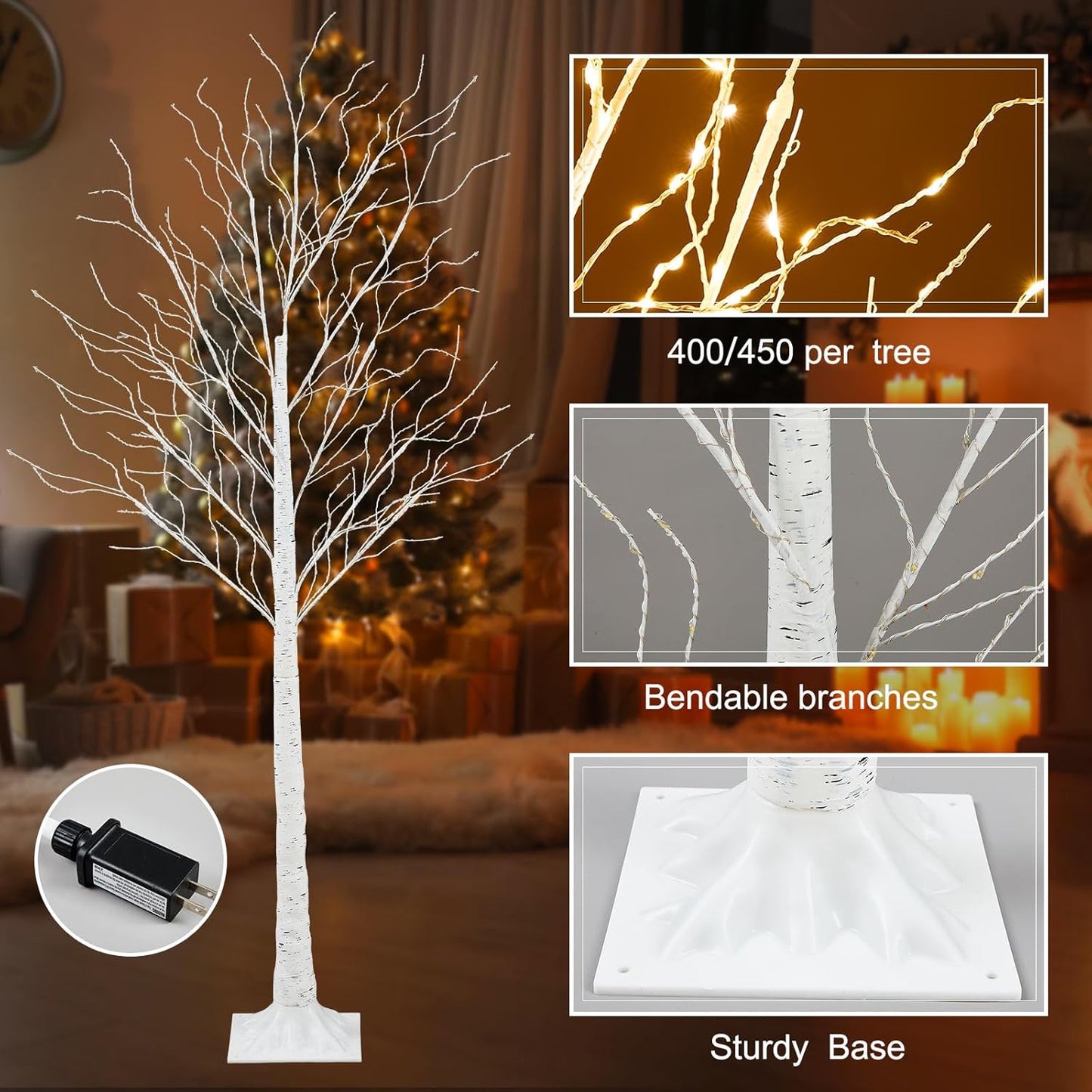 6 Pcs Lighted Birch Tree 8 Modes Christmas Artificial LED Lights Birch Tree for Indoor and Outdoor Home Decor Thanksgiving Christmas Holiday Decoration (4ft 5ft 6ft,Warm White)