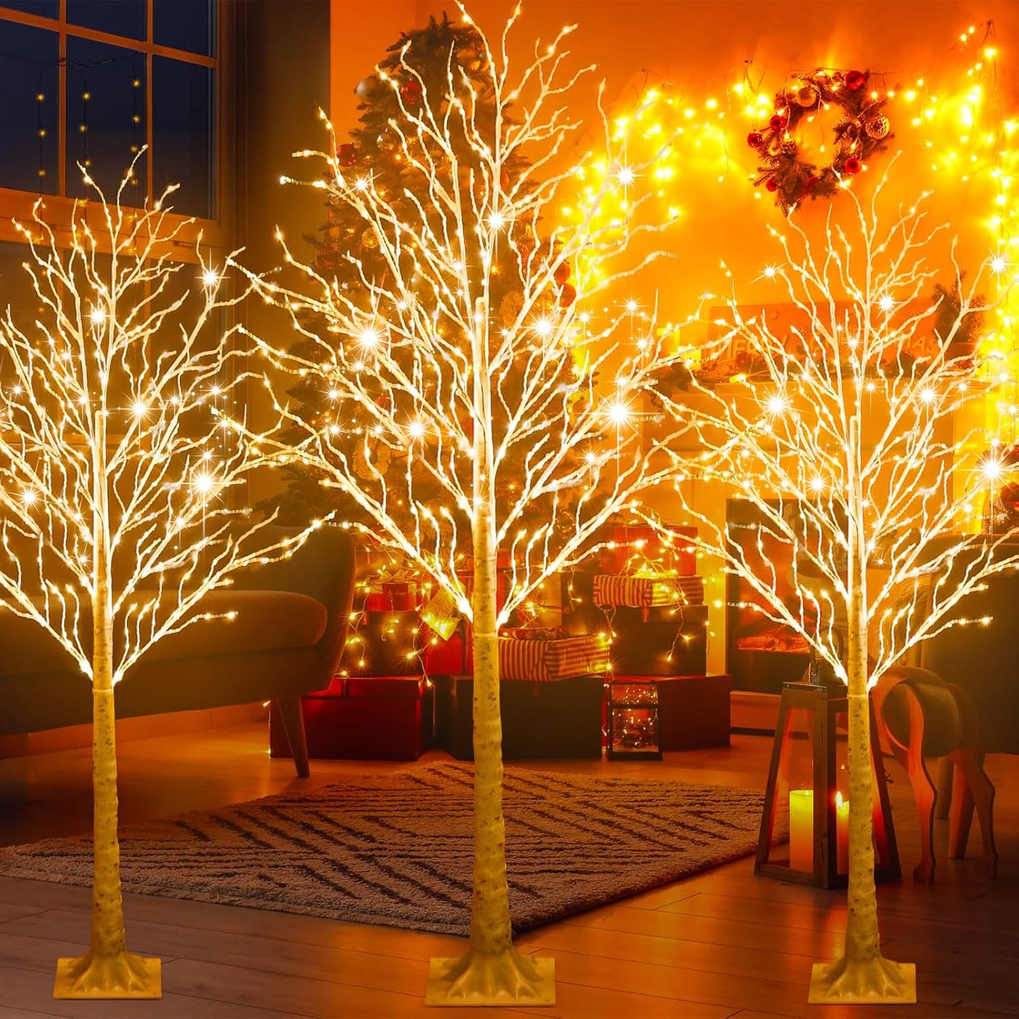 6 Pcs Lighted Birch Tree 8 Modes Christmas Artificial LED Lights Birch Tree for Indoor and Outdoor Home Decor Thanksgiving Christmas Holiday Decoration (4ft 5ft 6ft,Warm White)