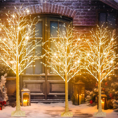 6 Pcs Lighted Birch Tree 8 Modes Christmas Artificial LED Lights Birch Tree for Indoor and Outdoor Home Decor Thanksgiving Christmas Holiday Decoration (4ft 5ft 6ft,Warm White)