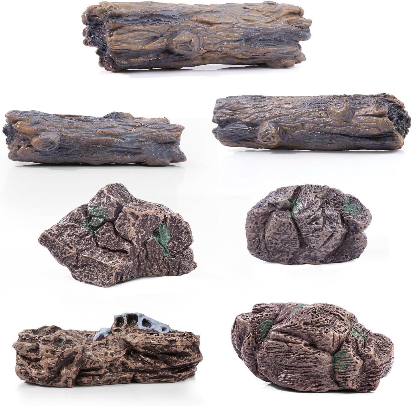 7Pcs Artificial Stump Rocks, Mini Stone Tree Statue Figurines Ornaments for Micro Train Landscape Railway Desert Sand Animal Table Diorama Accessory Garden Decoration