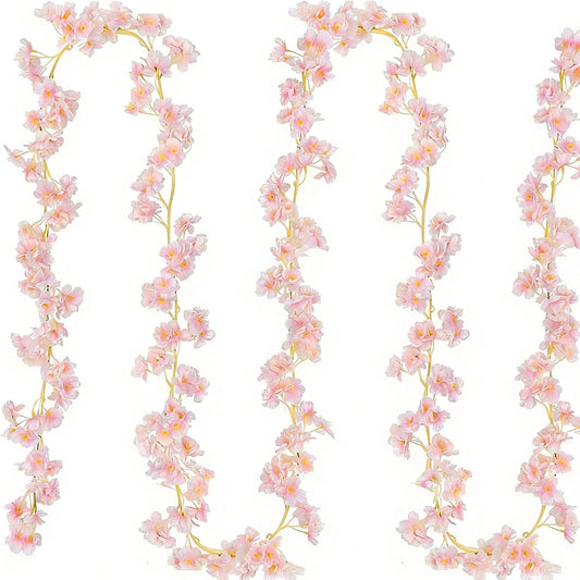 Cherry Blossom Garland Fake Cherry Flower Vines 2 Pcs Artificial Flower Garland Silk Hanging Floral Garland for Wedding Party Arch Office Pink Room Decor Japanese Kawaii Home Decoration
