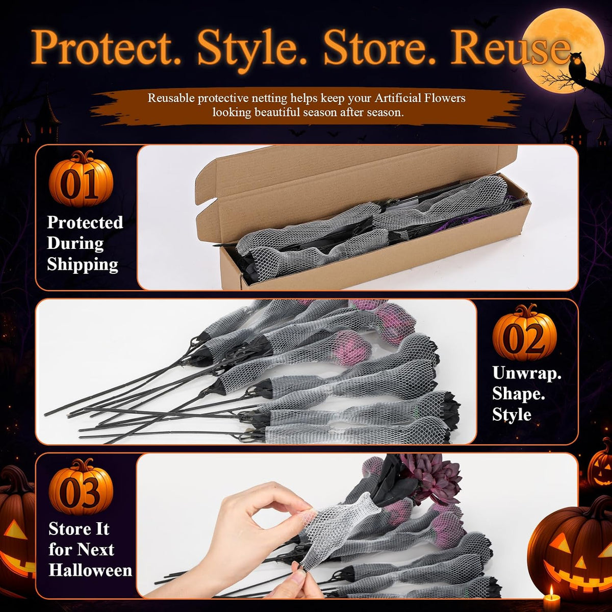 Halloween Black Burgundy Artificial Flowers Bouquet with Bat Accents